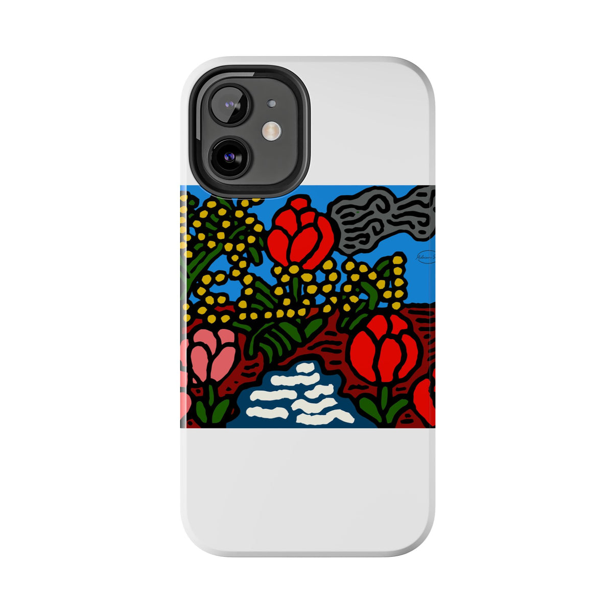 A field of tulips next to a wattle Tough Phone Case