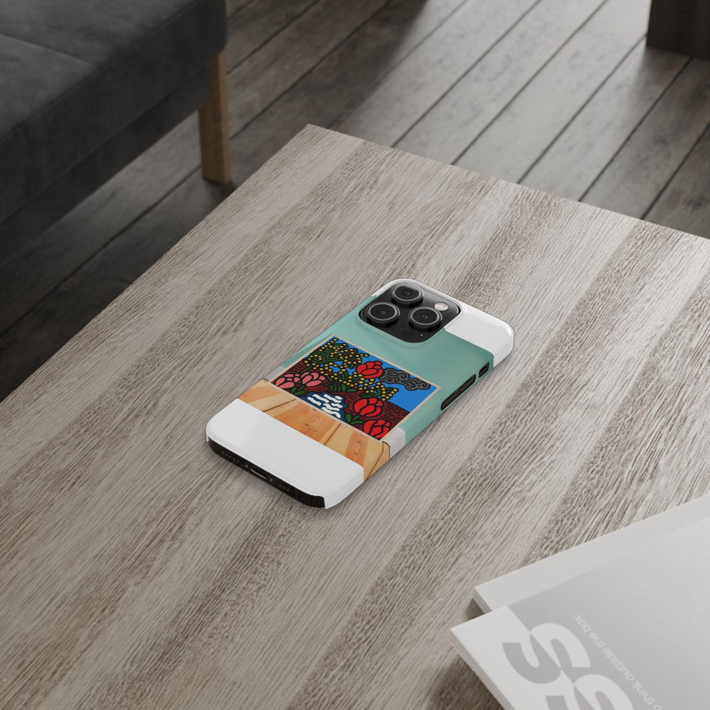 A field of tulips next to a wattle Slim Phone Case