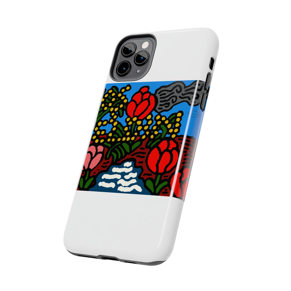 A field of tulips next to a wattle Tough Phone Case