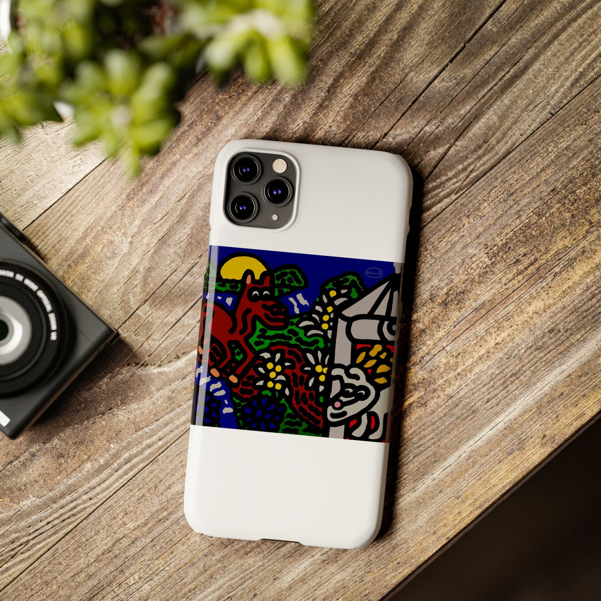 Bunny welcoming a friendly horse on his journey Slim Phone Case