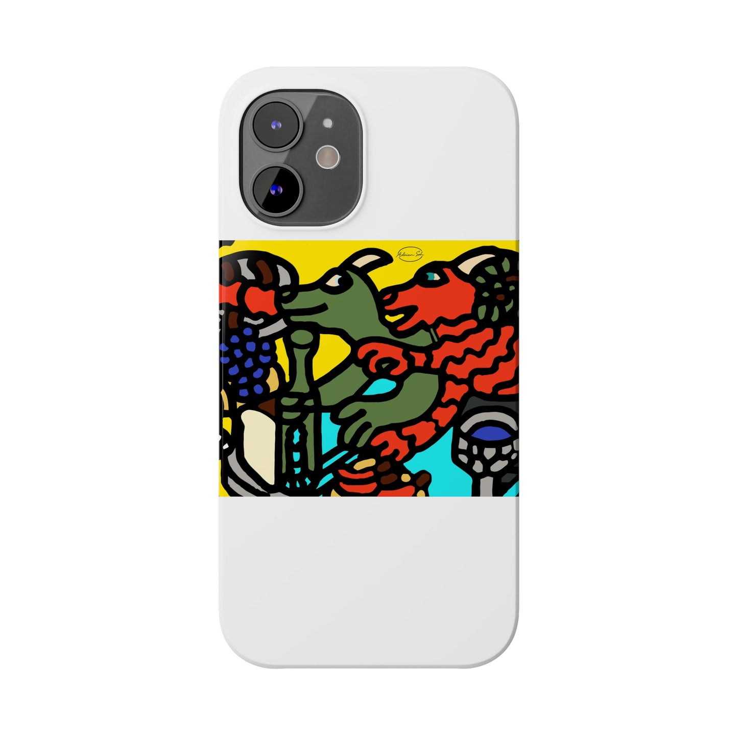 Two dragons enjoying a feast together Slim Phone Case