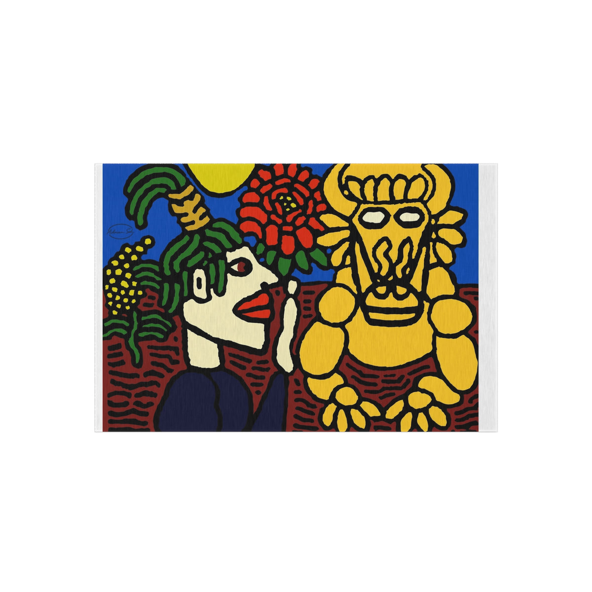 The warrior hailing the mighty golden dragon — Outdoor Rug