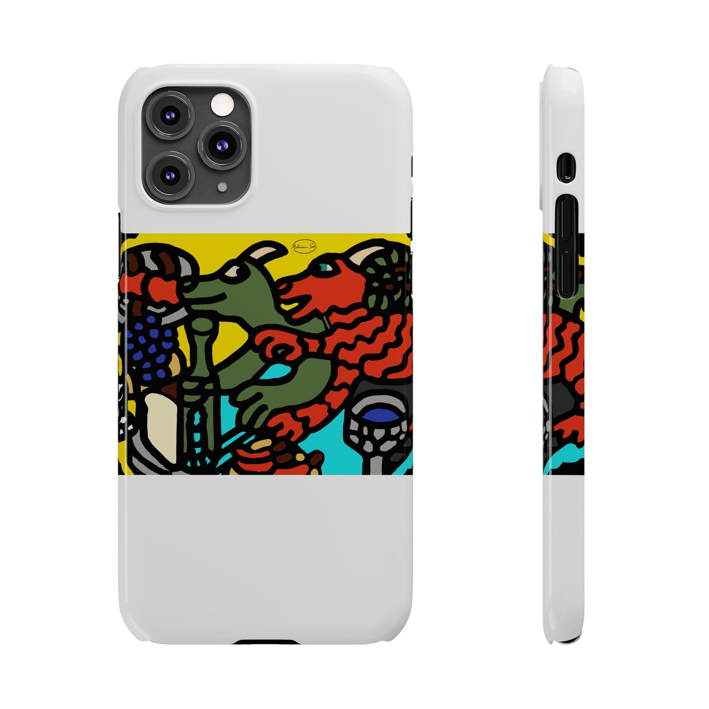 Two dragons enjoying a feast together Slim Phone Case