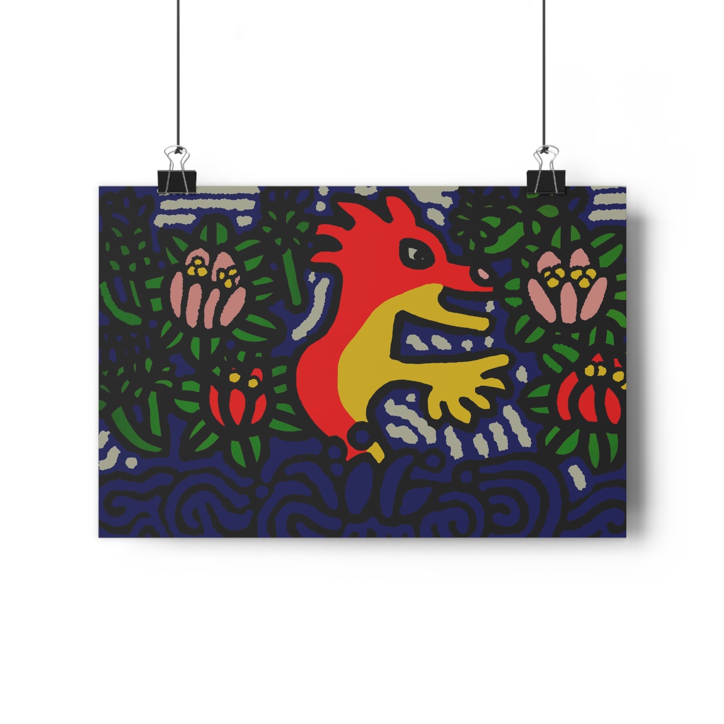 Breaking Through the Surface of a Lotus Pond — Giclée Folk Art Print, 18 x 12