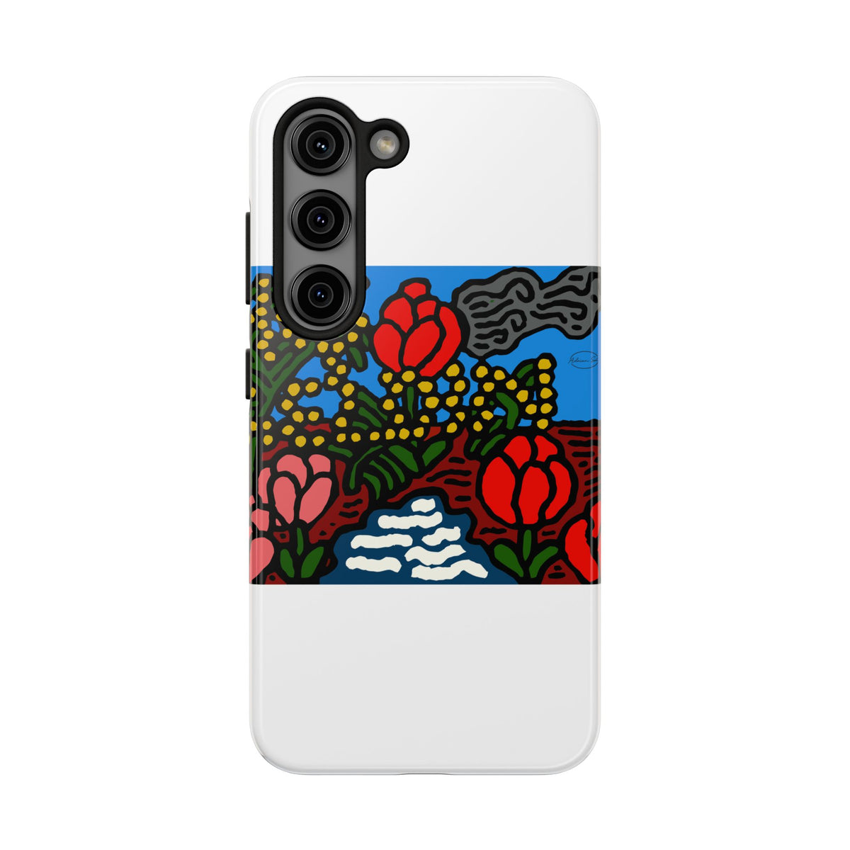 A field of tulips next to a wattle Tough Phone Case