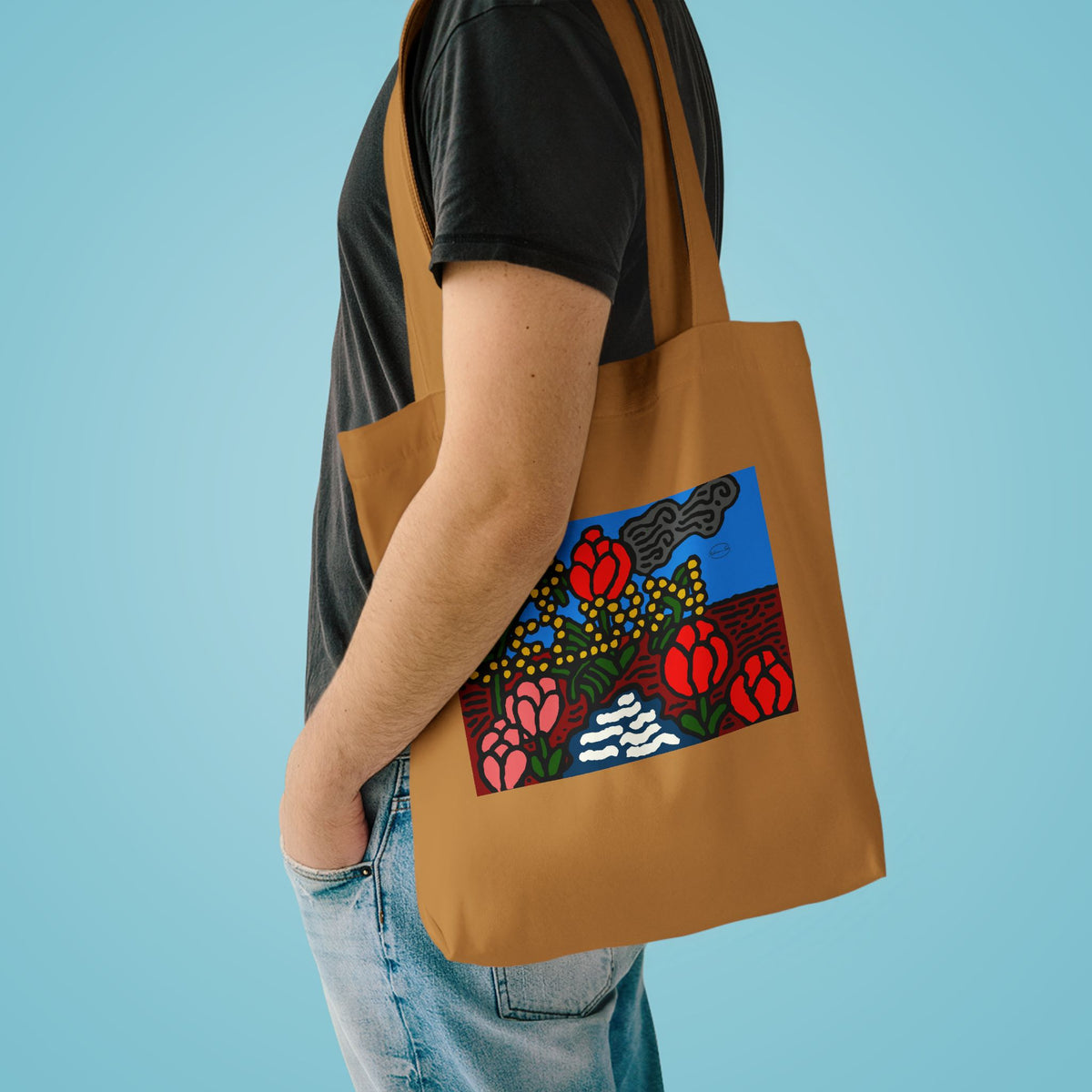 A field of tulips next to a wattle Classic Tote Bag