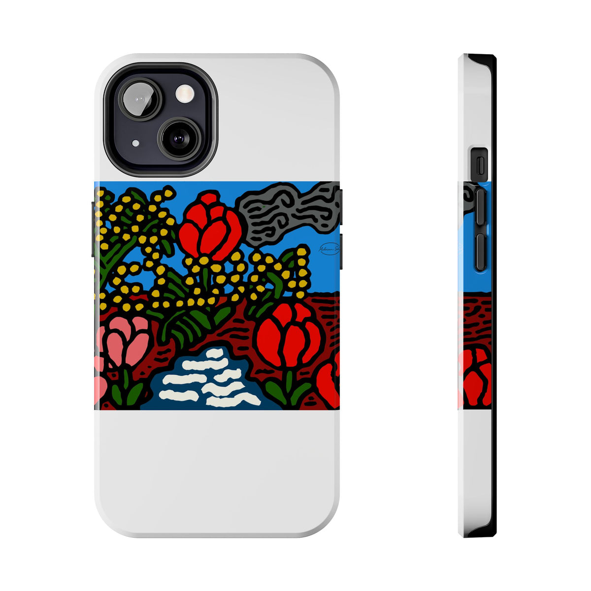 A field of tulips next to a wattle Tough Phone Case