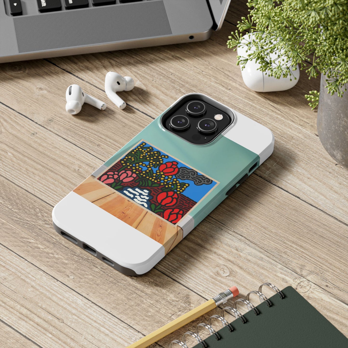 A field of tulips next to a wattle Tough Phone Case