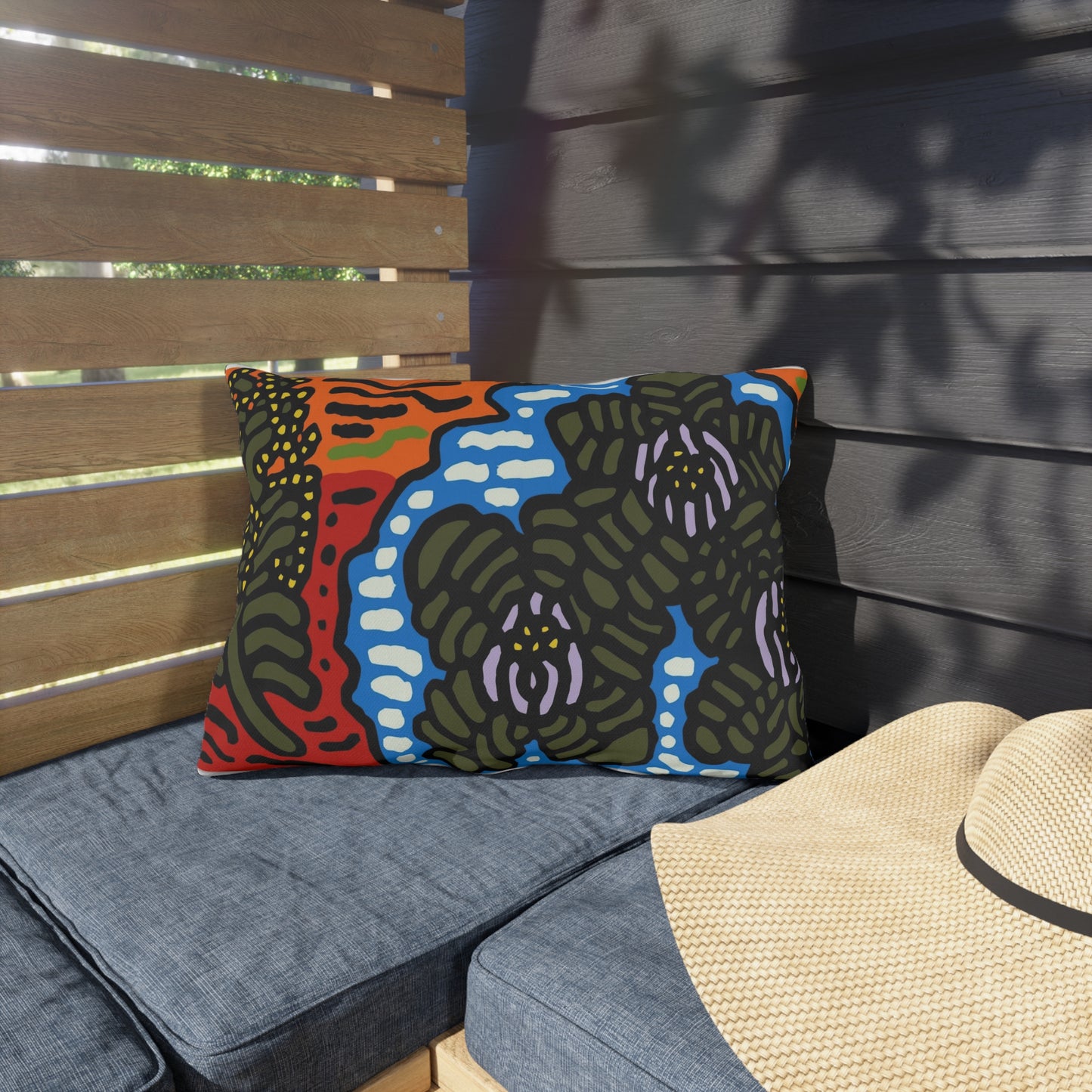 The Sri Lankan Water Lilies Meets The Australian Wattle — Outdoor Pillow