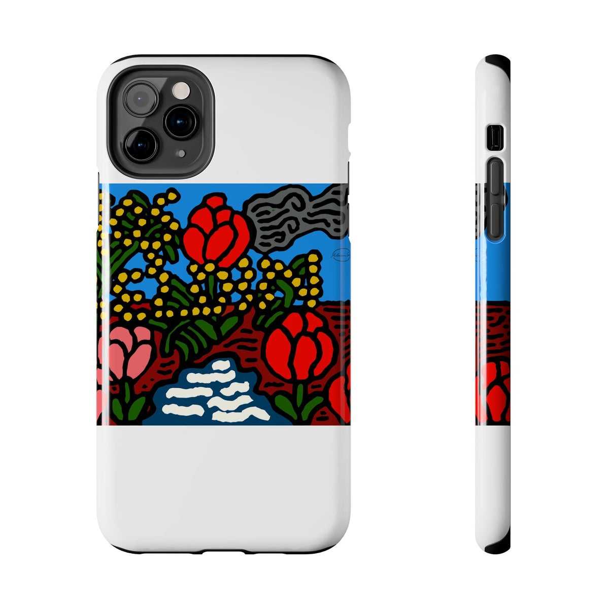 A field of tulips next to a wattle Tough Phone Case