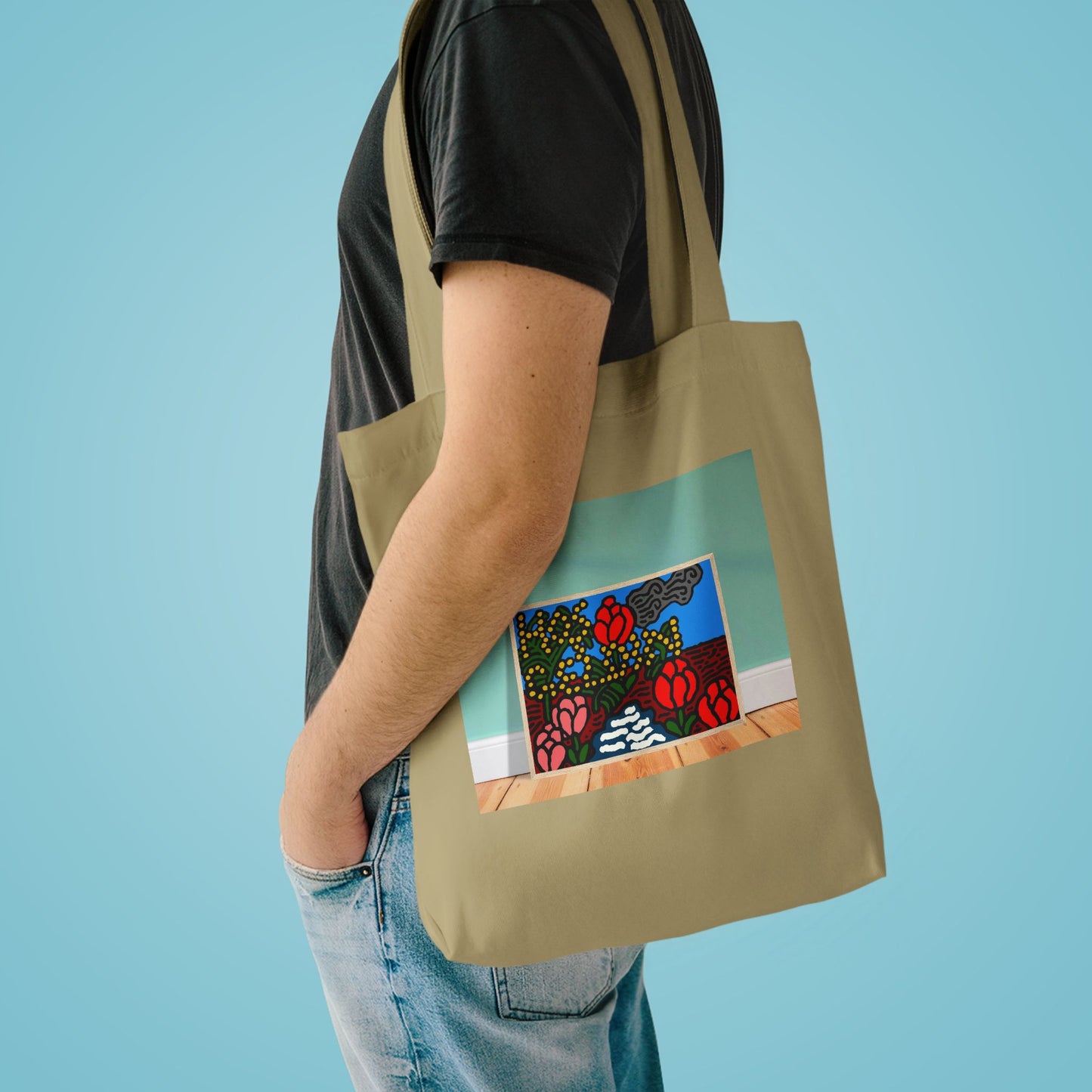 A field of tulips next to a wattle Classic Tote Bag