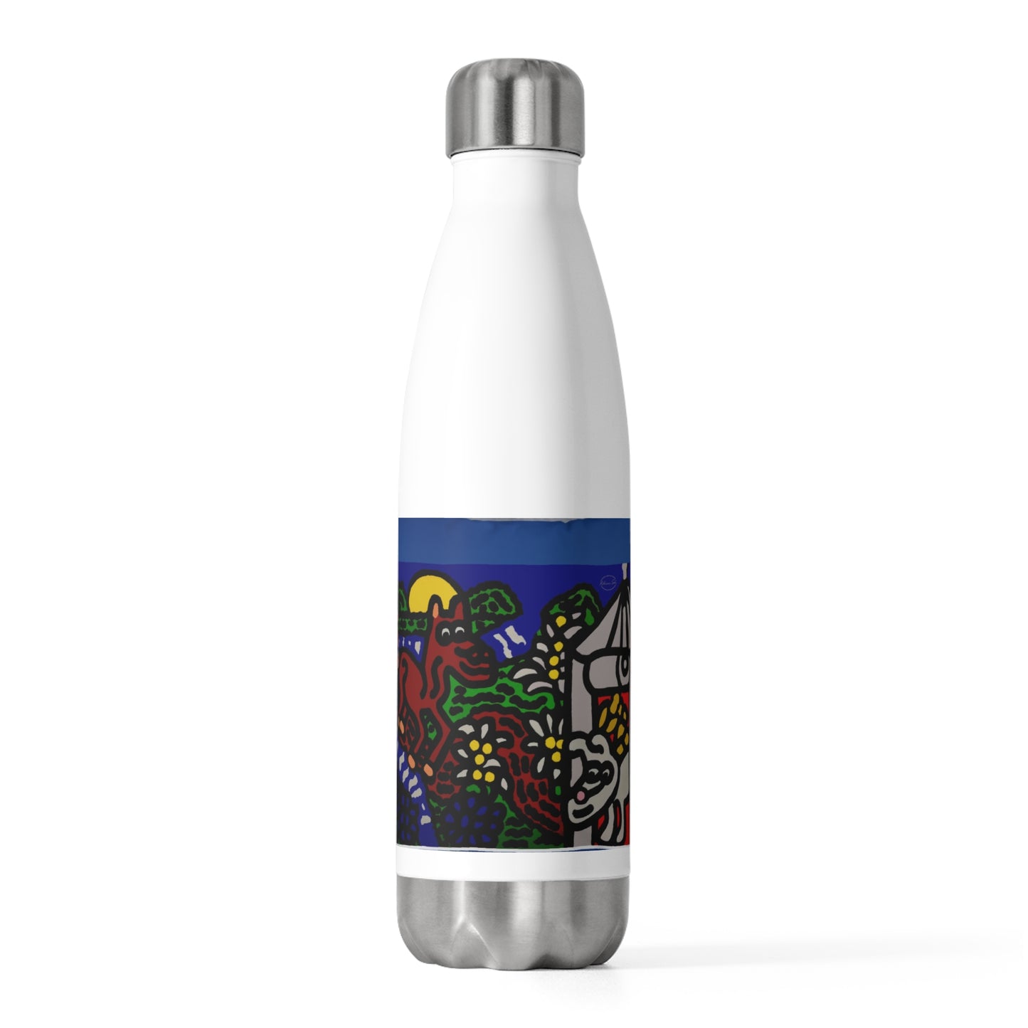 Bunny welcoming a friendly horse on his journey Stainless Steel Water Bottle