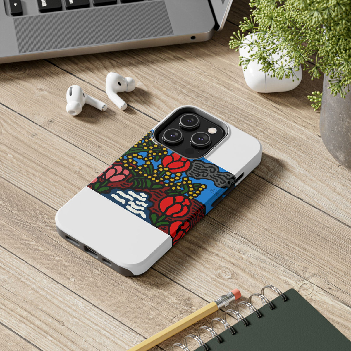 A field of tulips next to a wattle Tough Phone Case