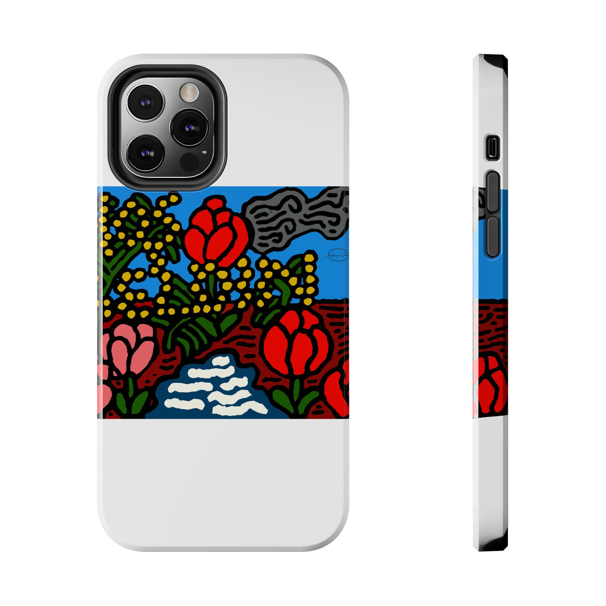 A field of tulips next to a wattle Tough Phone Case