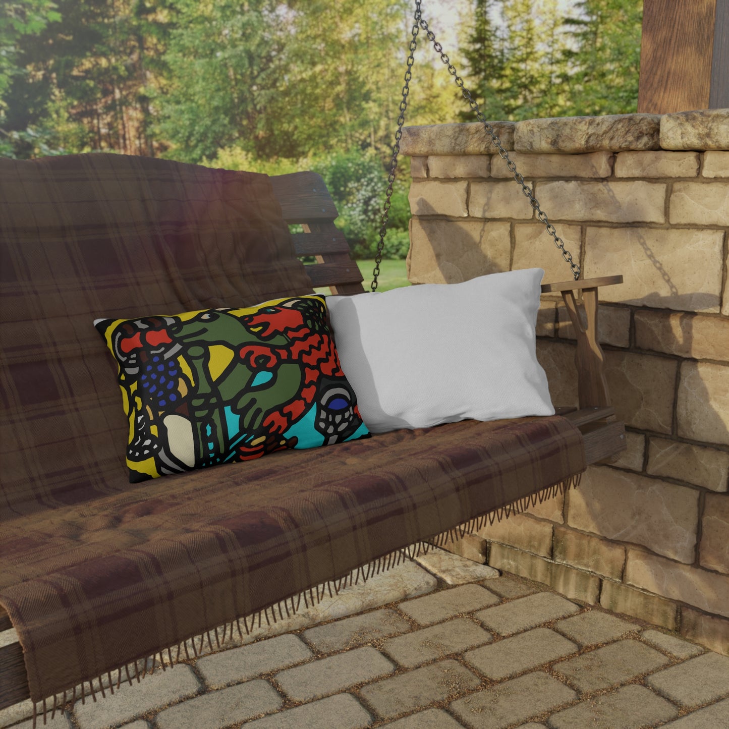 Two dragons enjoying a feast together — Outdoor Pillow