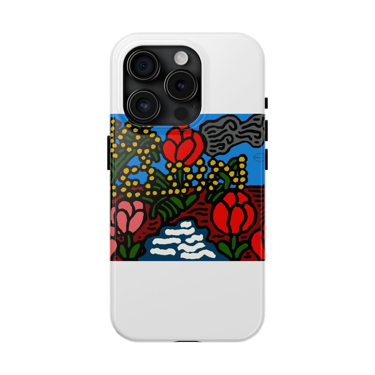 A field of tulips next to a wattle Tough Phone Case