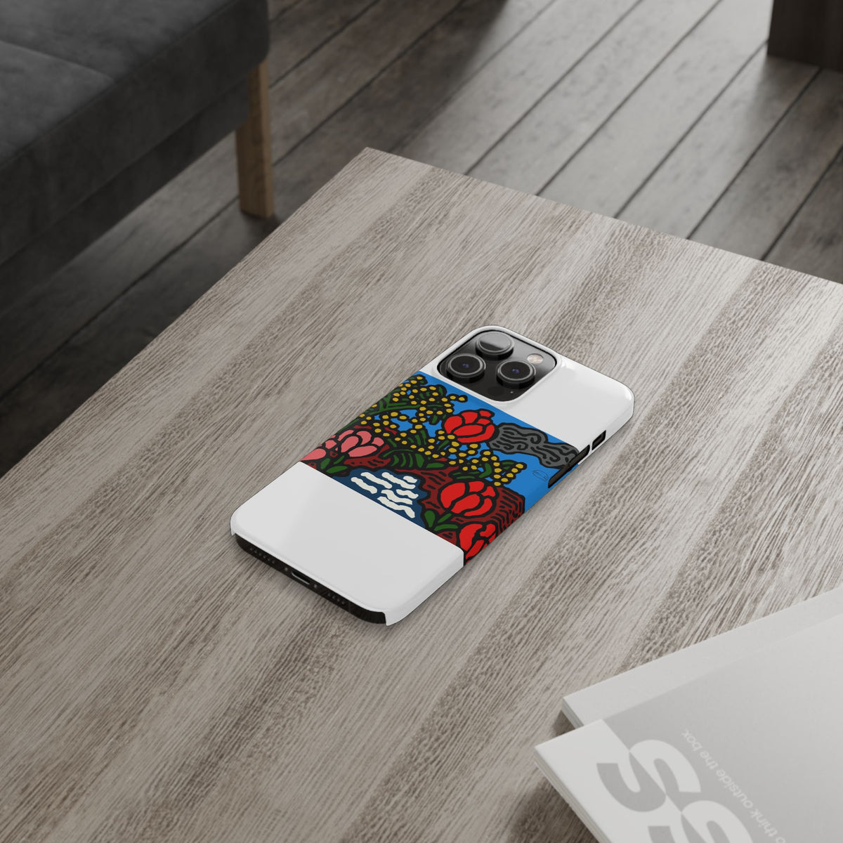 A field of tulips next to a wattle Slim Phone Case