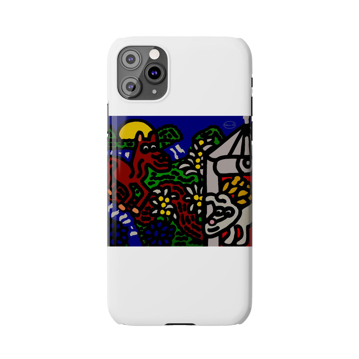 Bunny welcoming a friendly horse on his journey Slim Phone Case