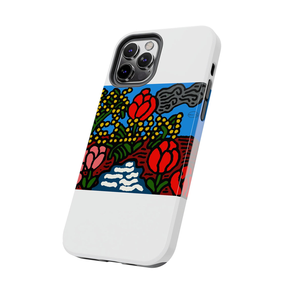 A field of tulips next to a wattle Tough Phone Case