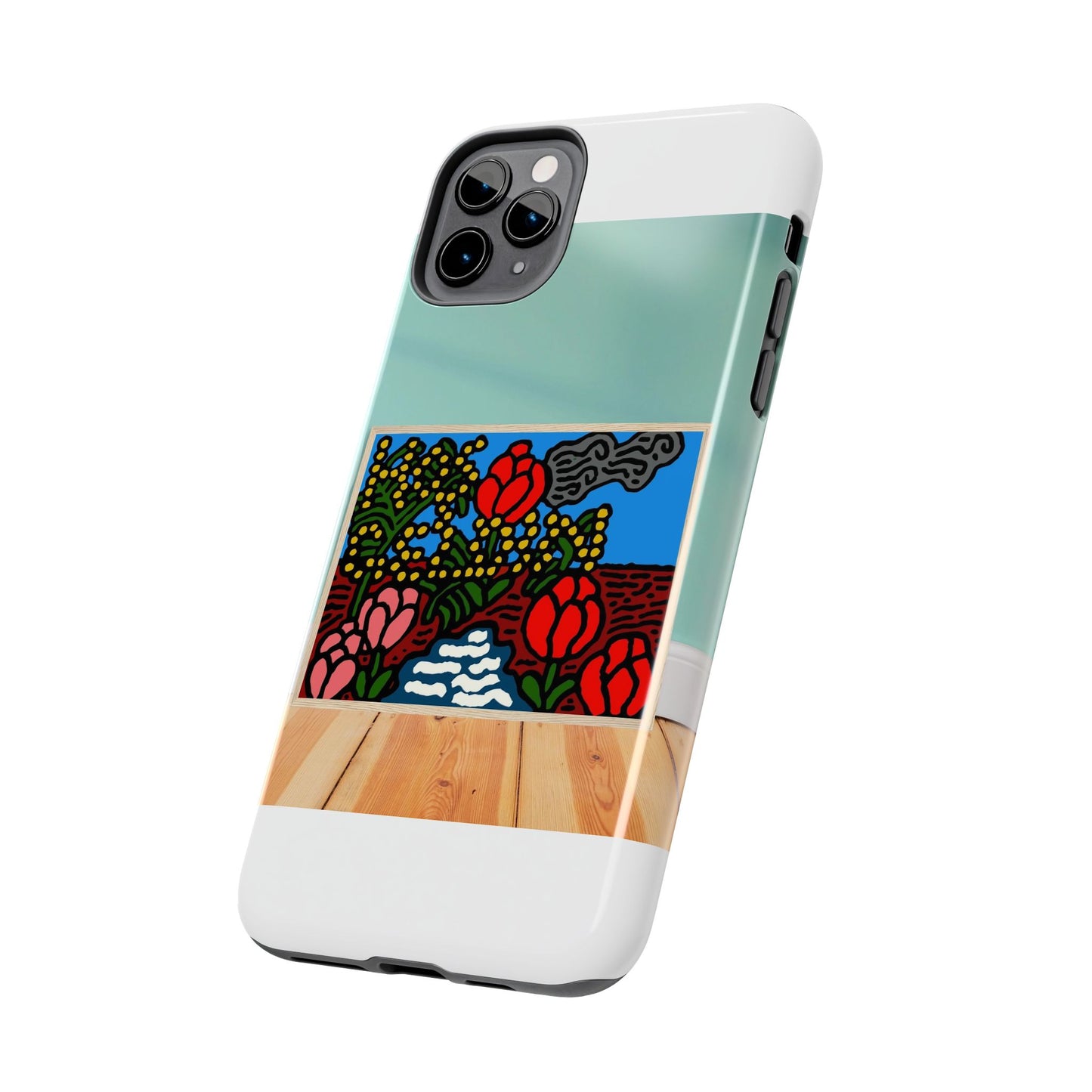 A field of tulips next to a wattle Tough Phone Case