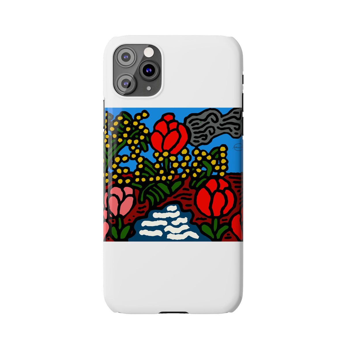 A field of tulips next to a wattle Slim Phone Case