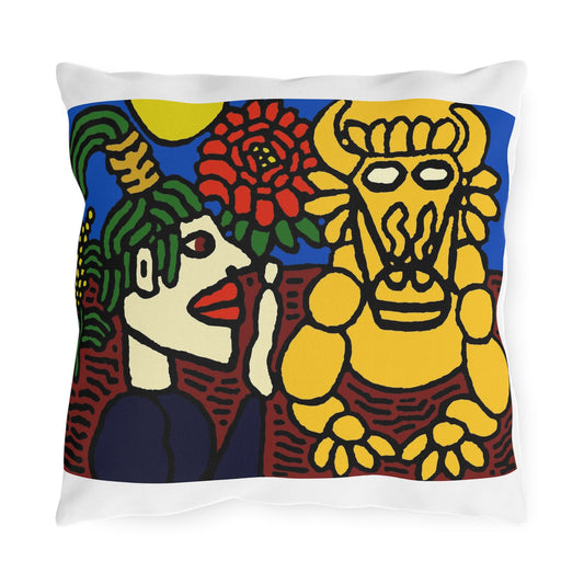The warrior hailing the mighty golden dragon — Outdoor Pillow