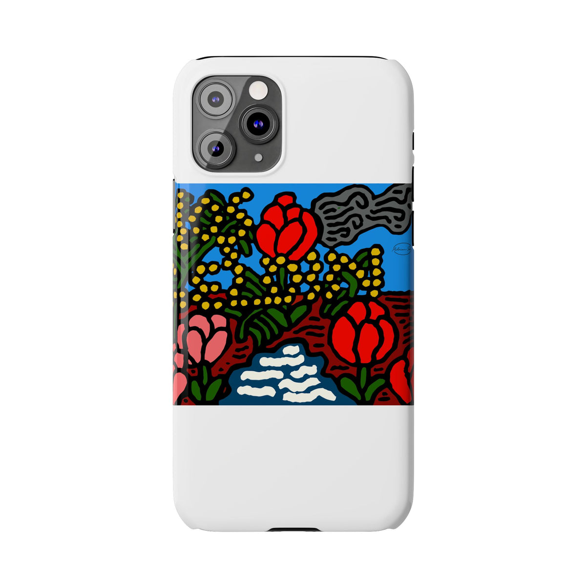 A field of tulips next to a wattle Slim Phone Case