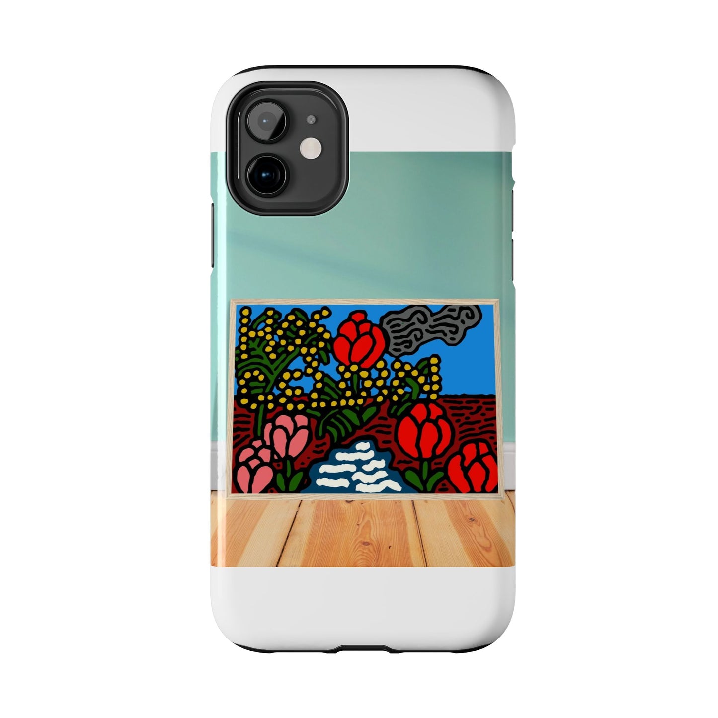 A field of tulips next to a wattle Tough Phone Case