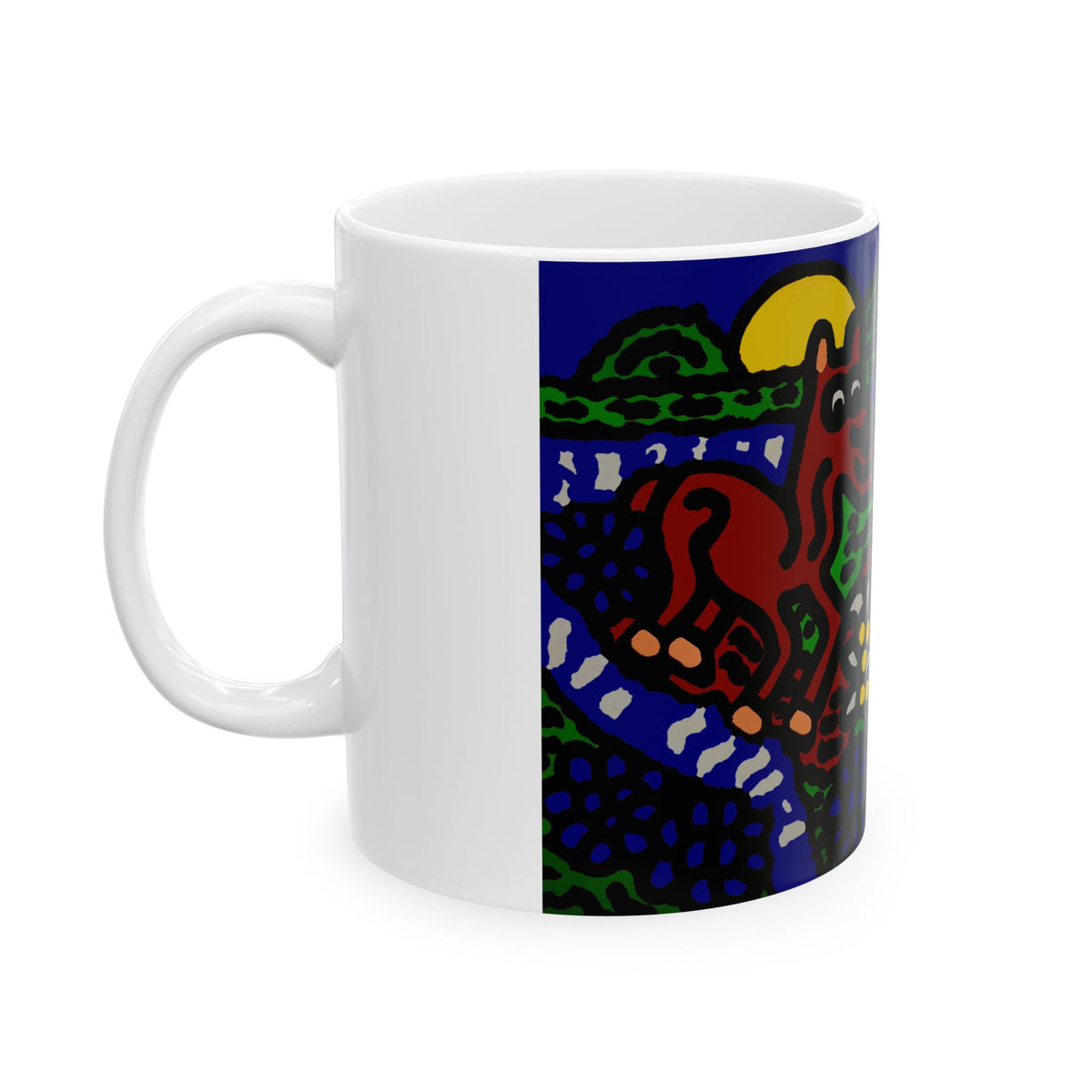 Bunny welcoming a friendly horse on his journey Ceramic Mug