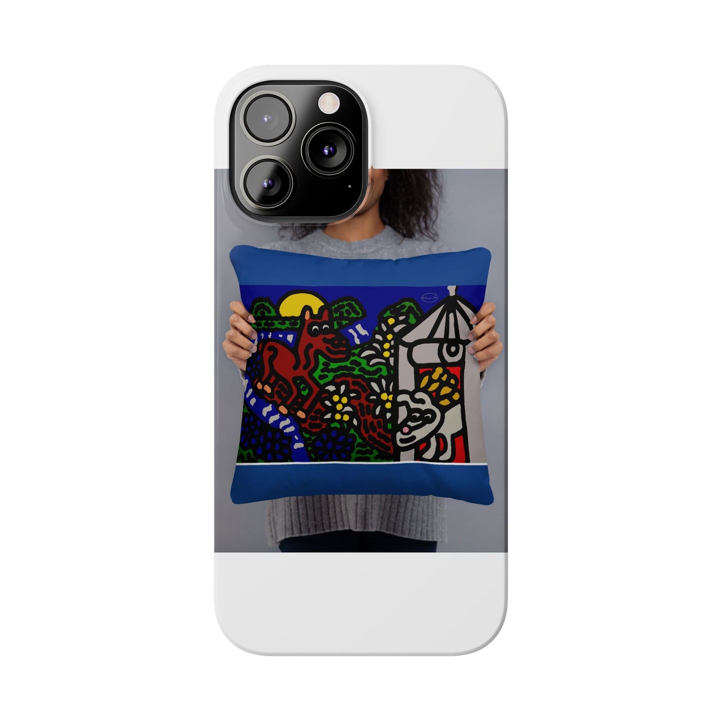 Bunny welcoming a friendly horse on his journey Slim Phone Case