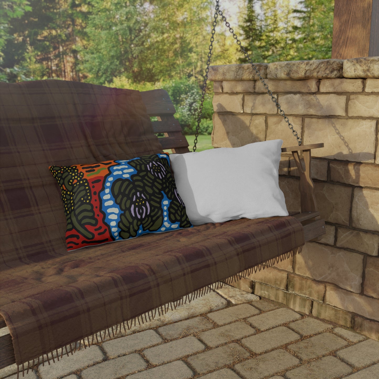 The Sri Lankan Water Lilies Meets The Australian Wattle — Outdoor Pillow