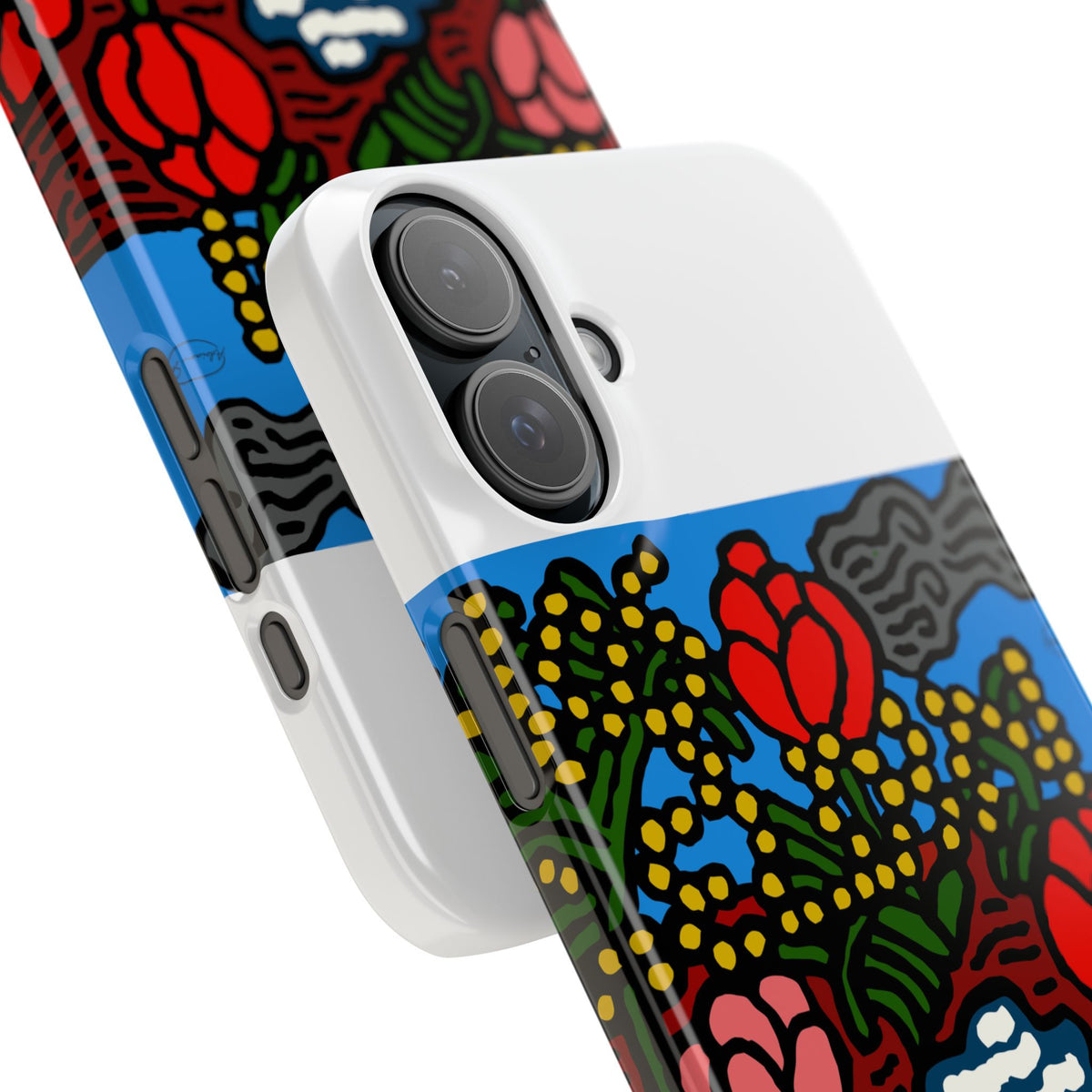 A field of tulips next to a wattle Slim Phone Case