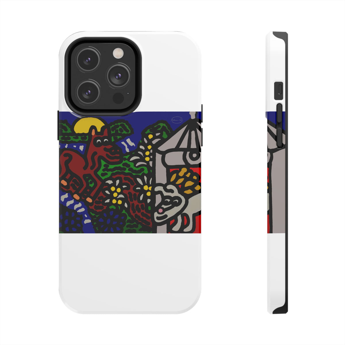 Bunny welcoming a friendly horse on his journey Tough Phone Case