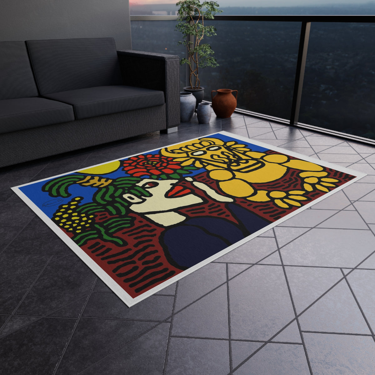 The warrior hailing the mighty golden dragon — Outdoor Rug