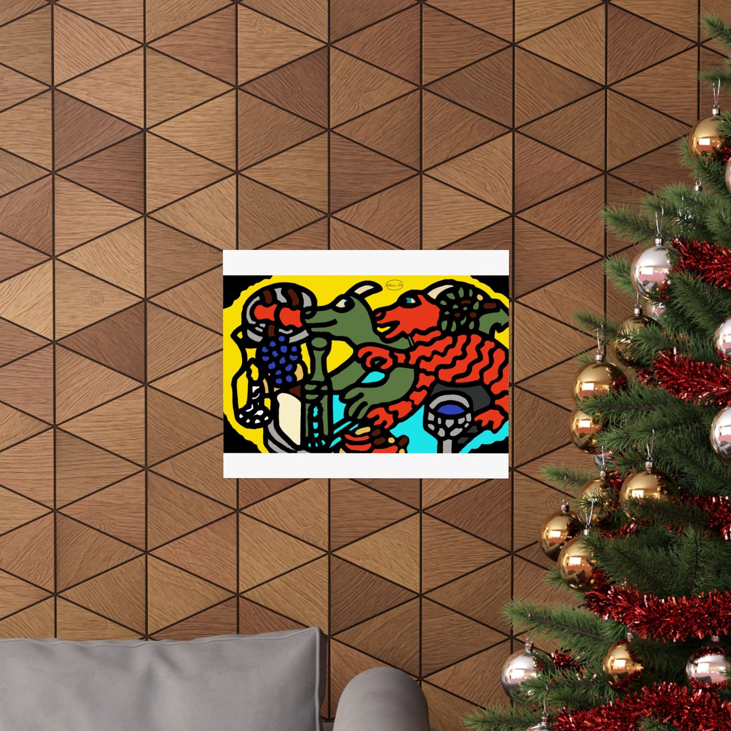 Two dragons enjoying a feast together Matte Poster Horizontal (Small)