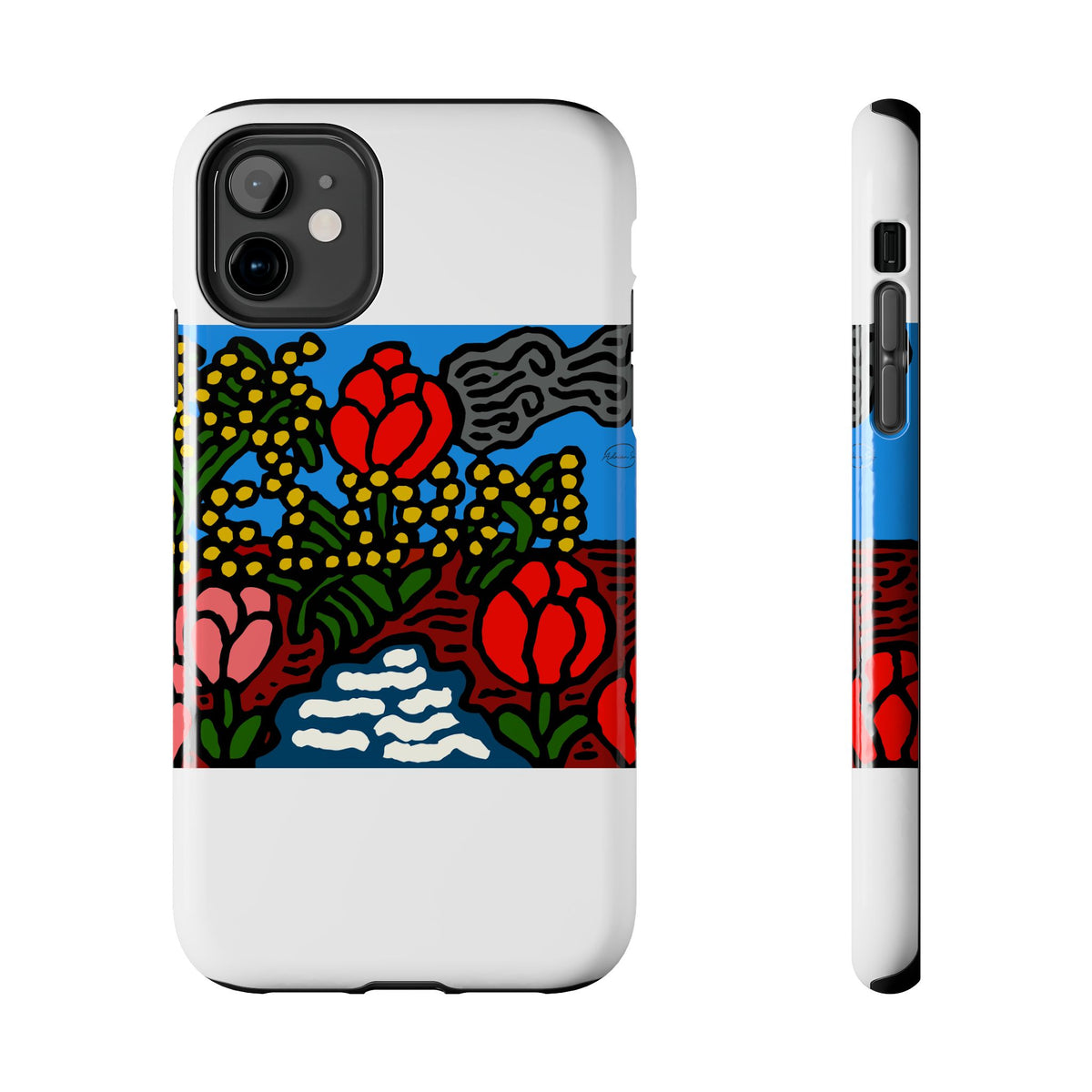 A field of tulips next to a wattle Tough Phone Case
