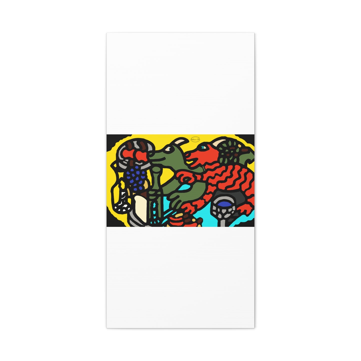 Two dragons enjoying a feast together Canvas (Large)