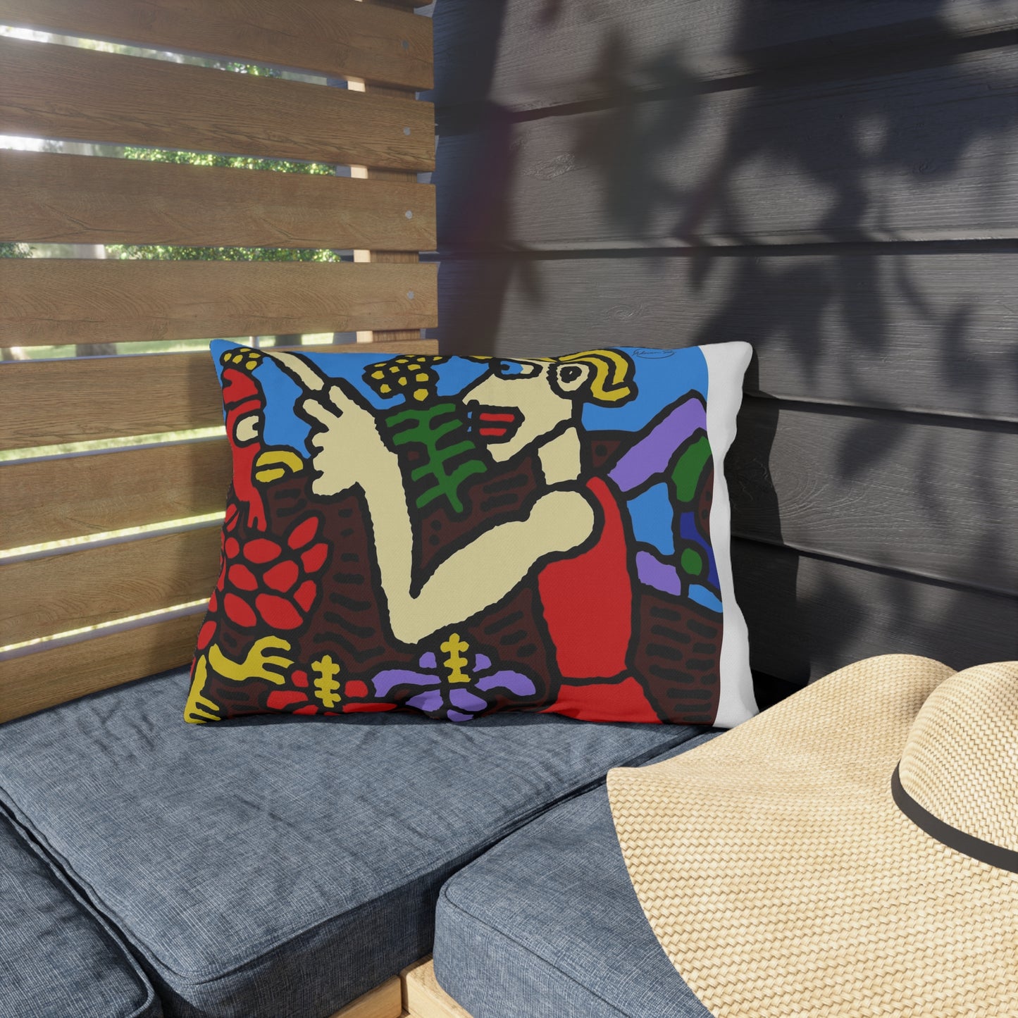 The hen gaining a blessing from a fairy — Outdoor Pillow