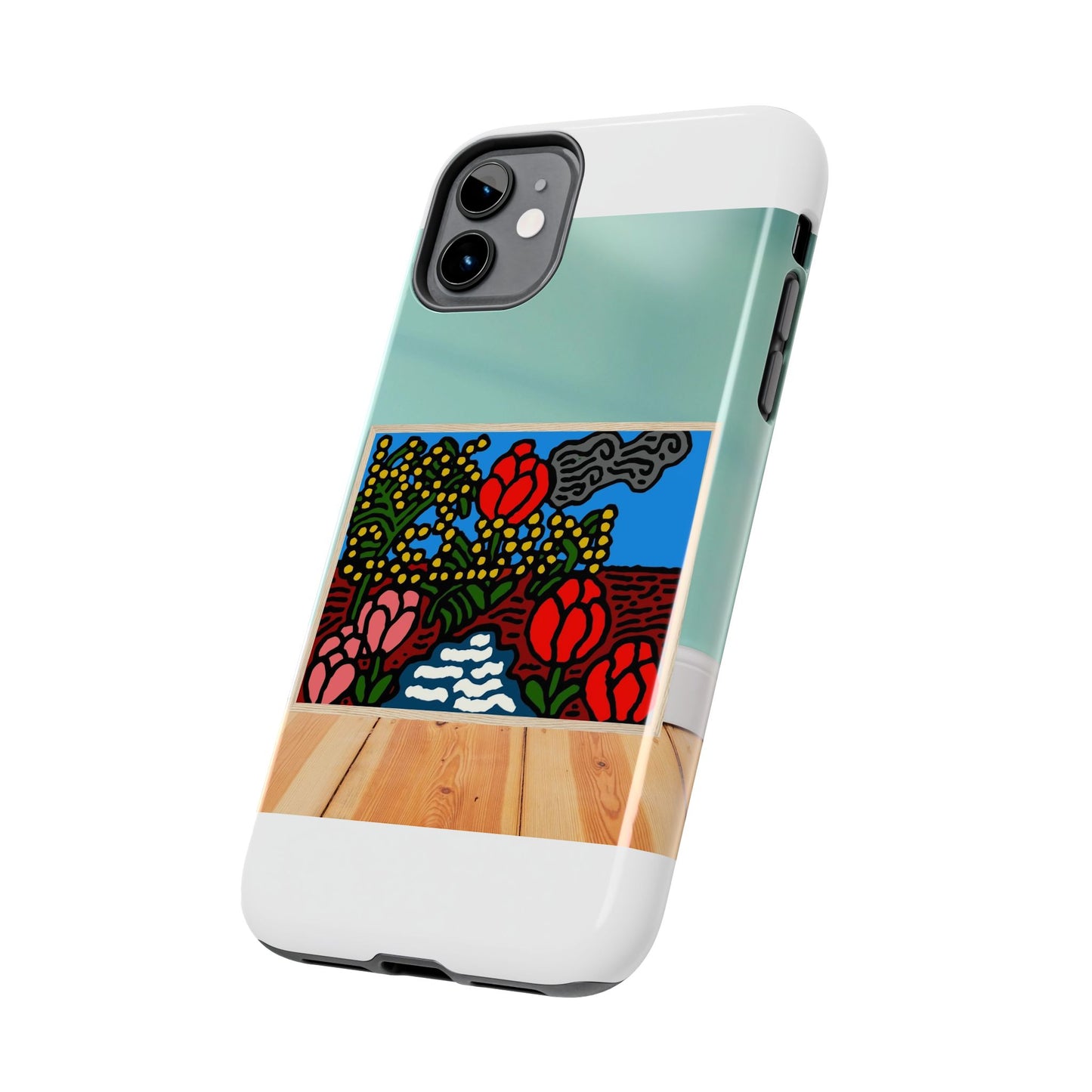 A field of tulips next to a wattle Tough Phone Case