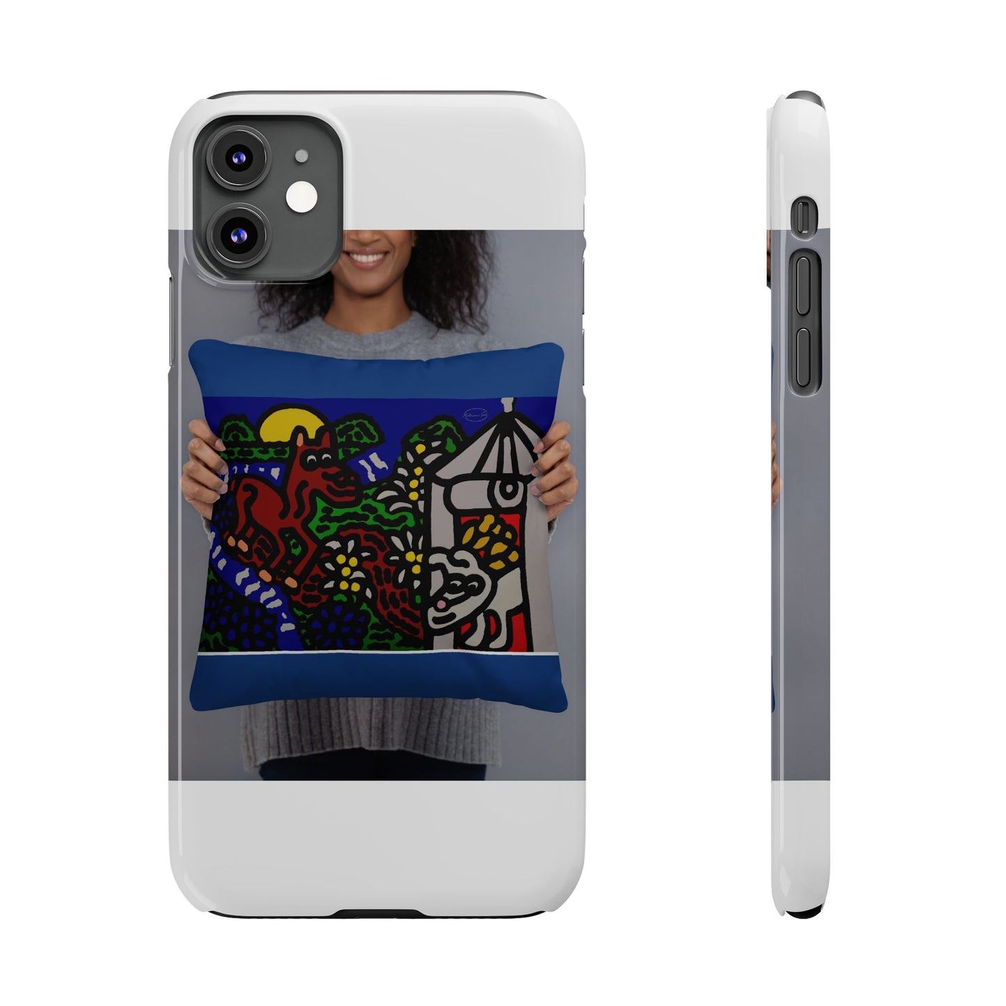 Bunny welcoming a friendly horse on his journey Slim Phone Case