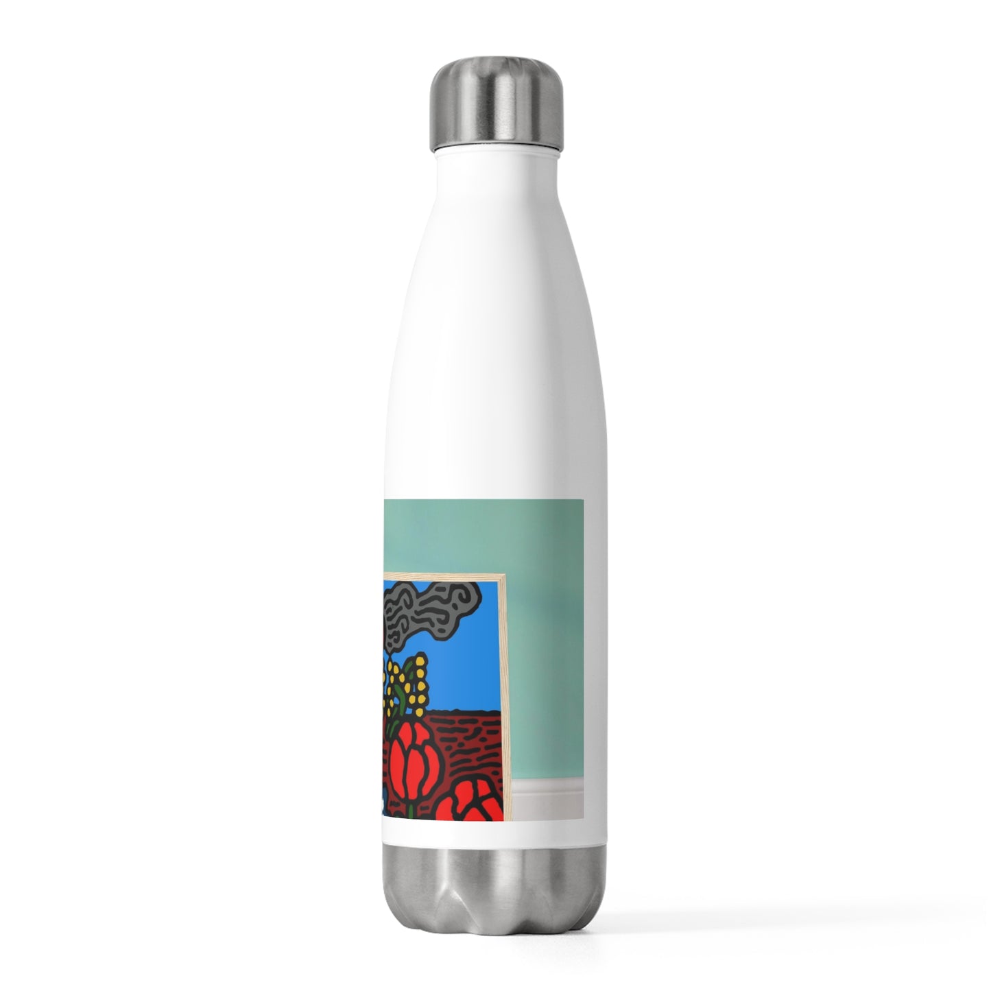 A field of tulips next to a wattle Stainless Steel Water Bottle
