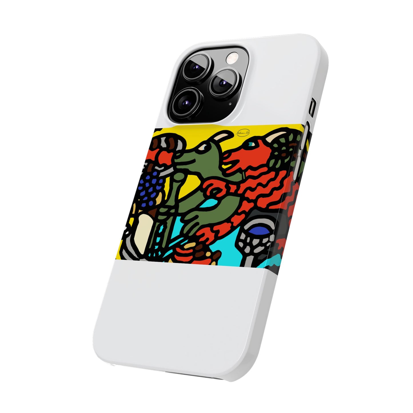 Two dragons enjoying a feast together Slim Phone Case