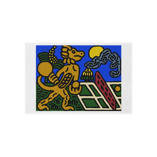 Blue Fiesta Outdoor Rug — Colorful Aztec Dog Design Doormat - Ready for making big serves in life