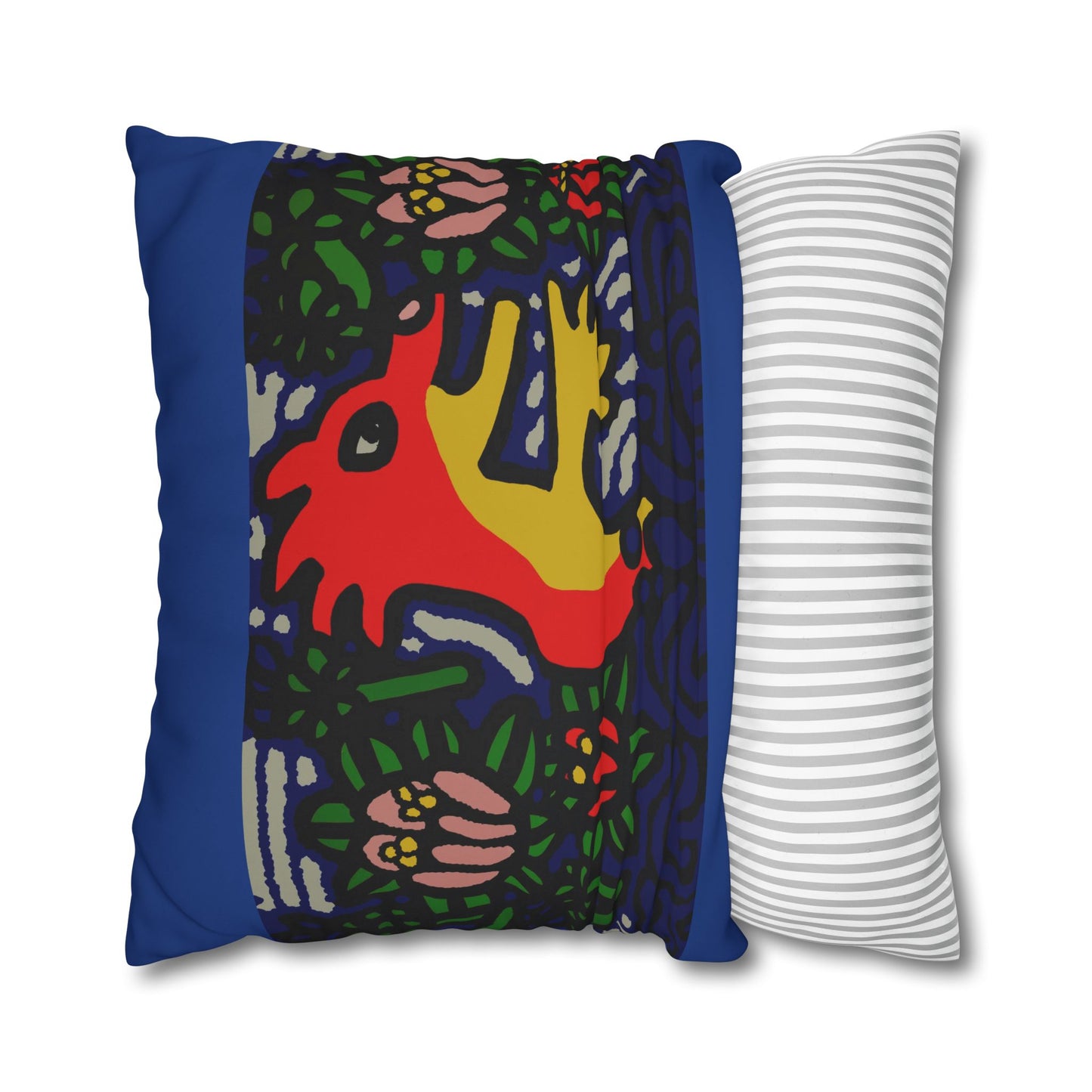Colorful Folk Art Fox Throw Pillowcase — Square Poly Canvas Decorative Pillow Cover - Breaking through the surface of a lotus pond.