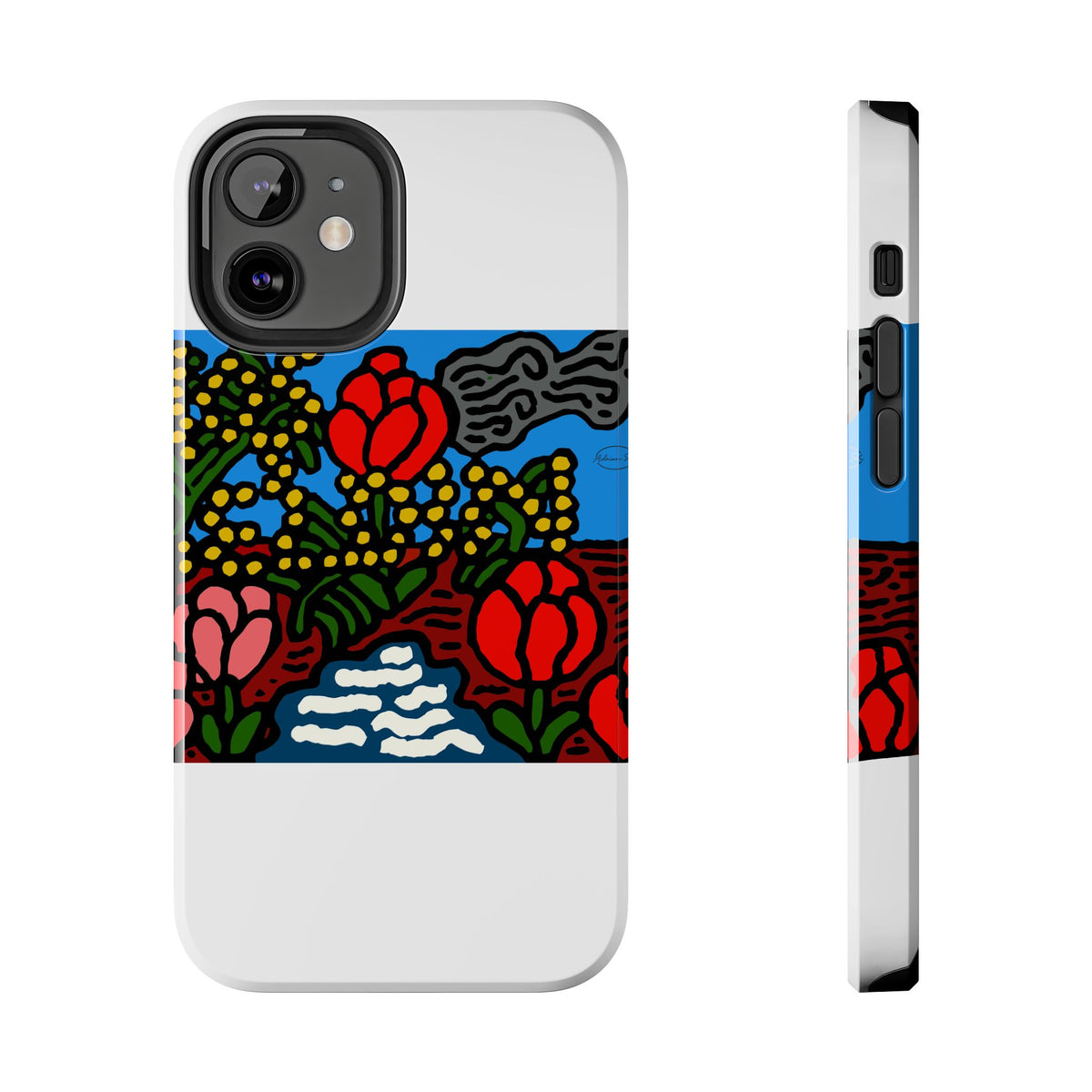 A field of tulips next to a wattle Tough Phone Case