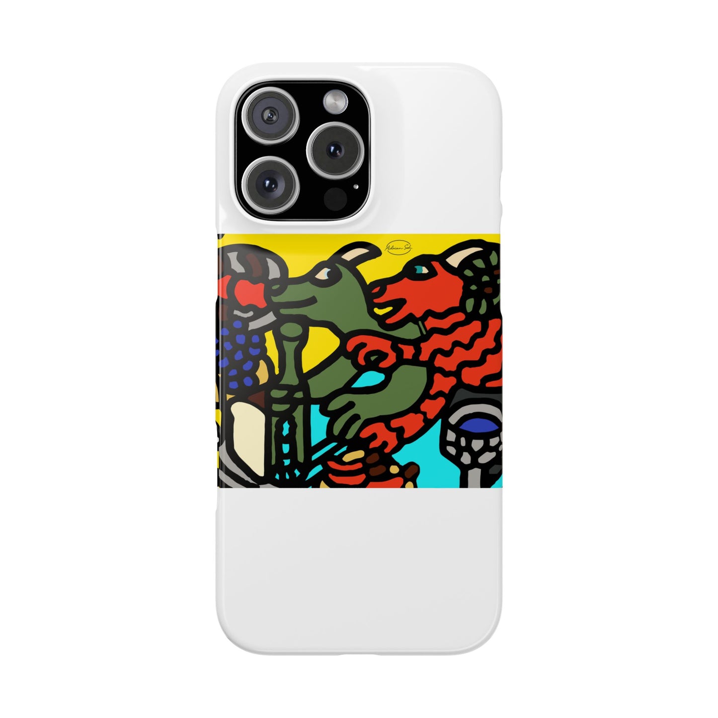 Two dragons enjoying a feast together Slim Phone Case