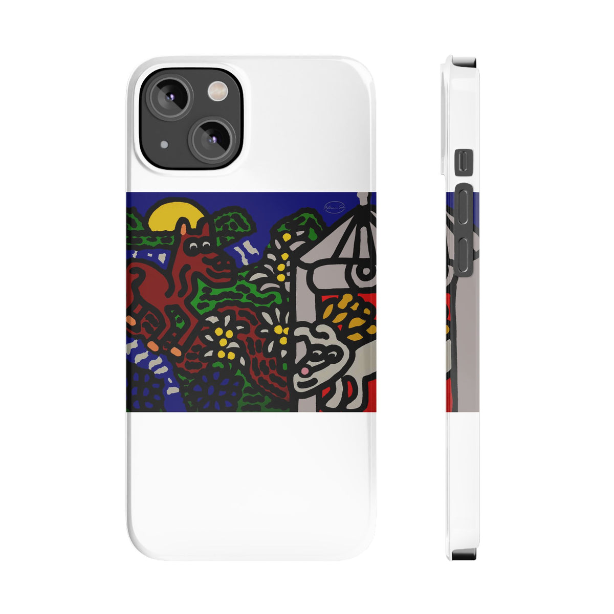 Bunny welcoming a friendly horse on his journey Slim Phone Case