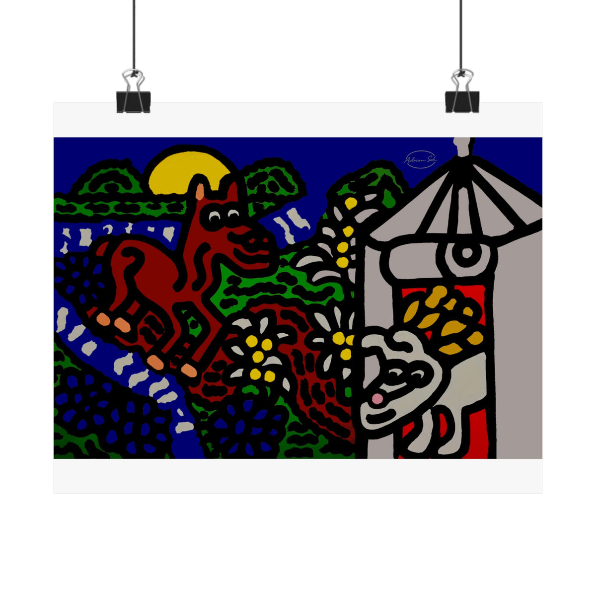 Bunny welcoming a friendly horse on his journey Matte Poster Horizontal (Small)