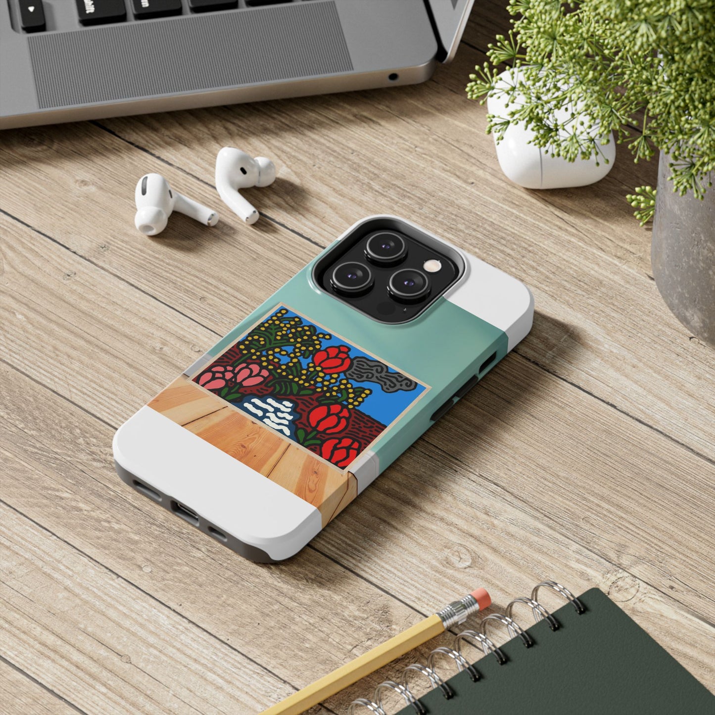A field of tulips next to a wattle Tough Phone Case