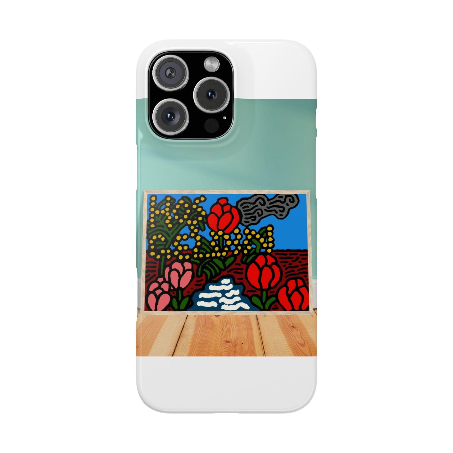 A field of tulips next to a wattle Slim Phone Case